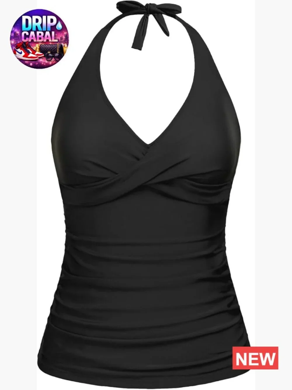 Halter Tankini Top Tummy Control Twist Front V Neck Swim Top Only